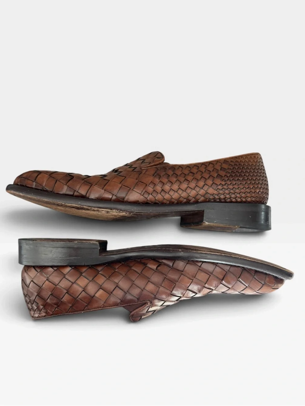 Mezlan 9.5M Brown Woven Leather Loafers Italian Vero Cuoio Vintage
